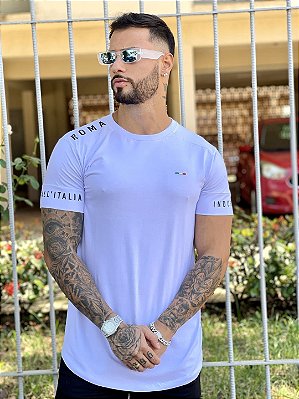 Camiseta Longline Masculina Branca Cores e Escritas Manga #