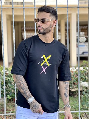 Camiseta Oversized Masculina Preta Double X Spray