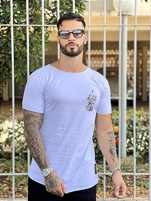 Camiseta masculina premium branca caveira preta - JOHN VERDAZZI