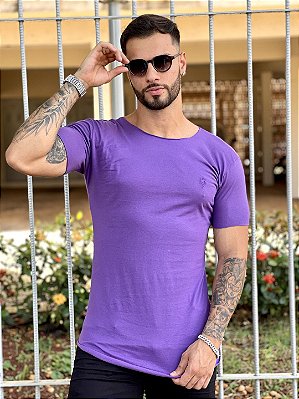 Camiseta Longline Masculina Roxa Logo Básico #