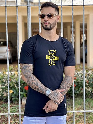 Camiseta Longline Masculina Preta Caveira e Cobra Pedraria - Imperium Store