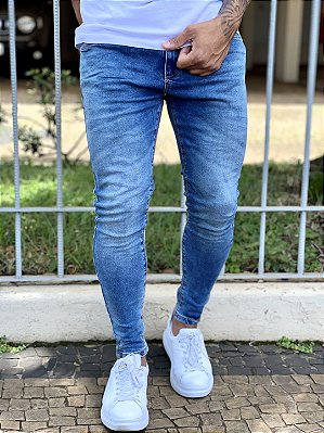 Calça Jeans Masculina Super Skinny Média Básica Sem Rasgo Albany