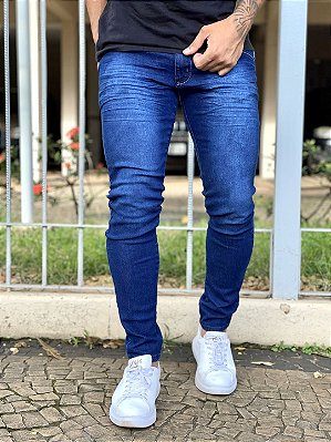 Calça Jeans Masculina Skinny Escura Básica Sem Rasgo Premium