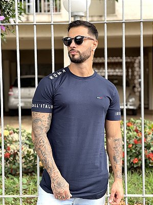 Camiseta Longline Masculina Azul Marinho Colors Minimaist #