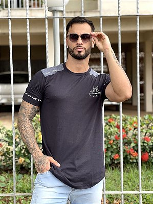 Camiseta Longline Masculina Preta Los Angeles #