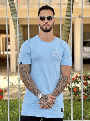 Camiseta Longline Masculina Azul Claro Inicial Frente