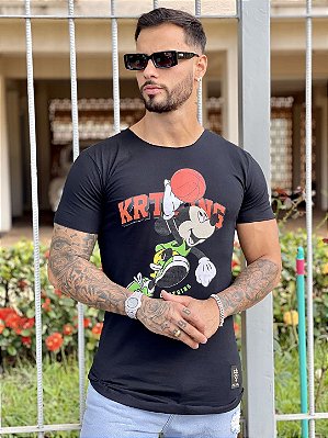 Camiseta Longline Masculina Preta Mickey Basket #