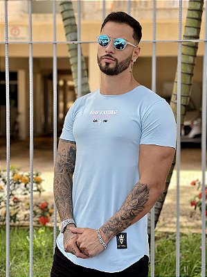 Camiseta Longline MAsculina Azul Clara Escritas Supply Street #