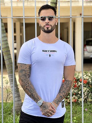 Camiseta Longline Masculina Branca Escritas Supply Street #