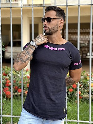 Camiseta Longline Masculina Preta Não Temas #