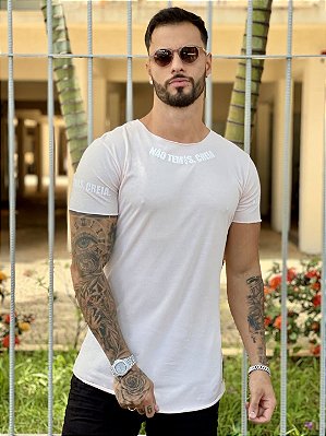 Camiseta Longline Masculina Rosa Claro Não Temas #