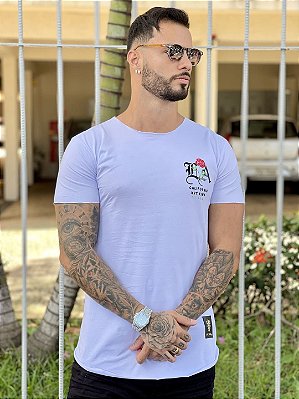 Camiseta Longline Masculina Branca Rose California #