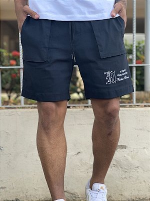 Bermuda Sarja Masculina Preta Cargo Hallmark