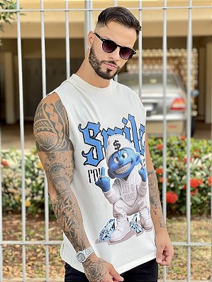 Camiseta Regata Masculina Machão Off White Smurf