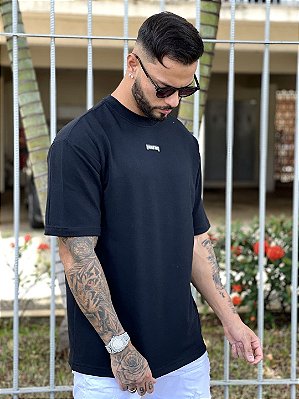 Camiseta Oversized Masculina Preta Logo Emborrachado