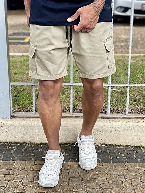 Shorts Sarja Masculino Caqui Cargo Básico sem Estampa #