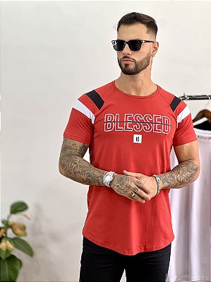 Camiseta Longline Masculina Vermelha Blessed