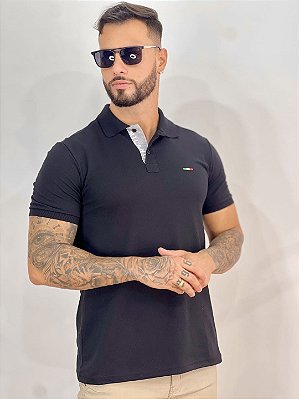 Camisa Polo Masculina Preta Colors Italy