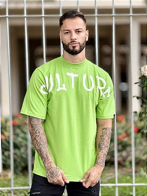 Camiseta Oversized Masculina Verde Escrita Logo College - Imperium Store
