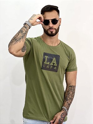 Camiseta Longline Masculina Verde Militar LA CAPA