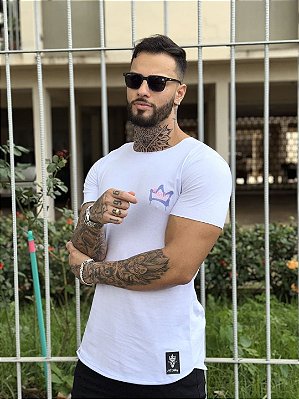 Camiseta Longline Masculina Branca Coroa #