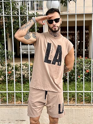 Conjunto Masculino Oversized Regata Machão Marrom LA