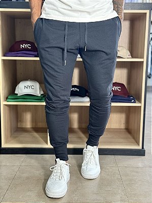 Calça Moletinho Masculina Preta Box Courino Detalhe Barra