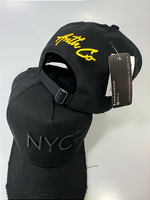 Boné StrapBack Masculino Preto Destroyed Forro Amarelo NYC #