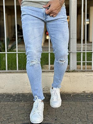 Calça Jeans Masculina Super Skinny Clara Rasgo no Joelho