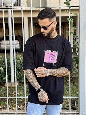 Camiseta Oversized Masculina Preta Pink Panther