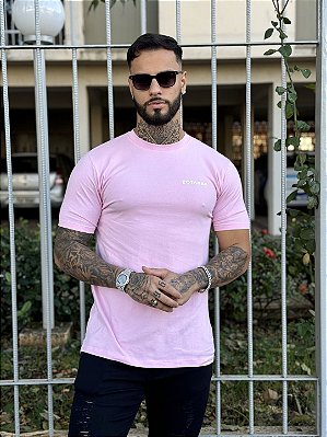 Camiseta Regular Masculina Básica Rosa Claro