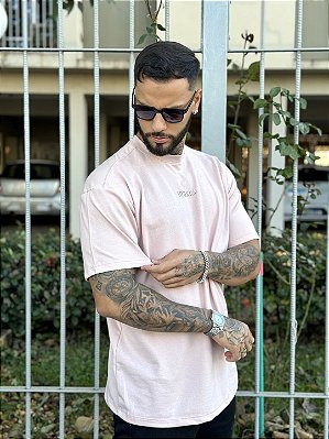 Camiseta Oversized Masculina Escritas Básicas Salmão