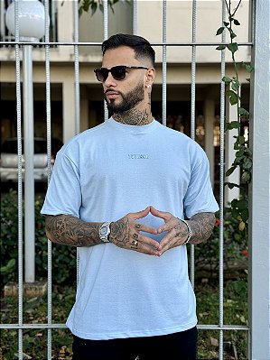 Camiseta Oversized Masculina Escritas Básicas Azul bb