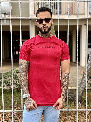 Camiseta Regular Masculina Suede Vermelha Básica