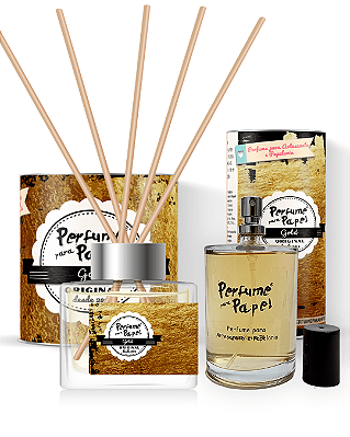 GOLD - COMBO PERFEITO - Perfume para Artesanato e Papelaria 100 ml + Difusor de Varetas 250 ml - Perfume para Papel