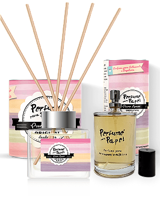 PURO AMOR - COMBO PERFEITO - Perfume para Artesanato e Papelaria 100 ml + Difusor de Varetas 250 ml - Perfume para Papel