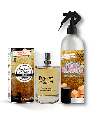 GOLD - COMBO INTELIGENTE - Perfume para Artesanato e Papelaria 100 ml + Mega Blaster 250 ml - Perfume para Papel