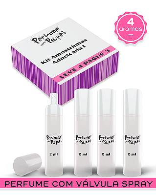KIT ADOCICADA 1 - Perfume para Artesanato e Papelaria (Leve 4 Pague 3) aromas: Baunilha, Cappuccino, Caramelo, Chiclete