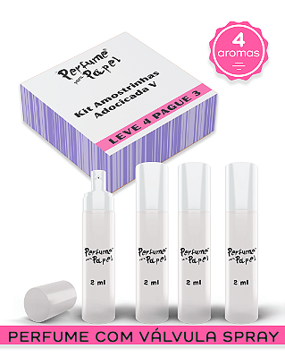 KIT ADOCICADA 5 - Perfume para Artesanato e Papelaria (Leve 4 Pague 3) aromas: Biscoito de Natal, Chantily com Pêssego, Chocolate com Pimenta, Mundo Cor de Rosa