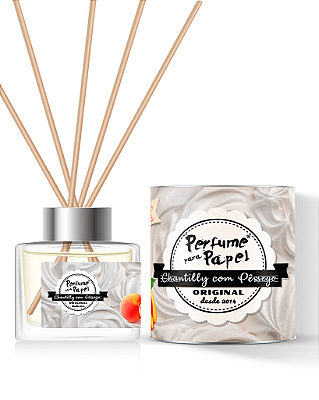 CHANTILY COM PÊSSEGO - DIFUSOR DE VARETAS Aromatizador para Ambientes 250 ml - Perfume para Papel