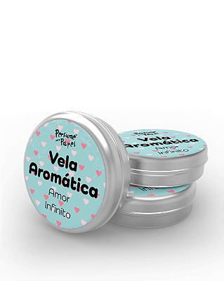 AMOR INFINITO - 50 Mini vela latinha 20g com caixa de presente (Personalizavel) - Perfume para Papel