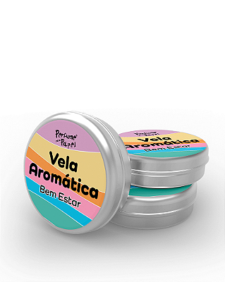 BEM ESTAR - 50 Mini vela latinha 20g com caixa de presente (Personalizavel) - Perfume para Papel