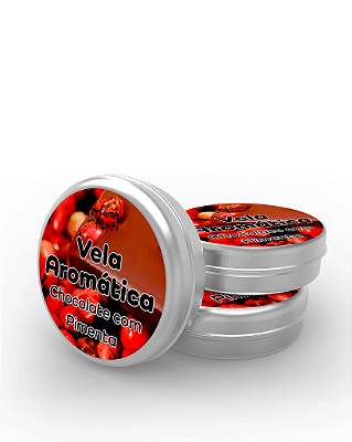 CHOCOLATE COM PIMENTA - 50 Mini vela latinha 20g com caixa de presente (Personalizavel) - Perfume para Papel