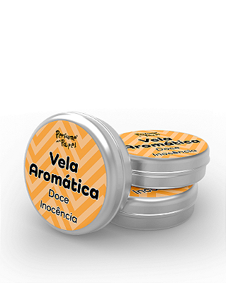 DOCE INOCÊNCIA - 50 Mini vela latinha 20g com caixa de presente (Personalizavel) - Perfume para Papel