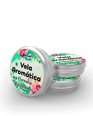 FLORESTA ENCANTADA - 50 Mini vela latinha 20g com caixa de presente (Personalizavel) - Perfume para Papel