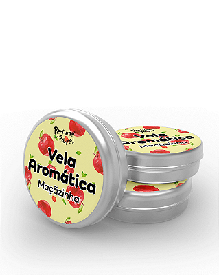MAÇÃZINHA - 50 Mini vela latinha 20g com caixa de presente (Personalizavel) - Perfume para Papel