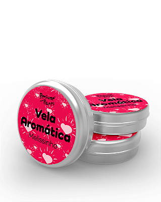 MELISSINHA - 50 Mini vela latinha 20g com caixa de presente (Personalizavel) - Perfume para Papel