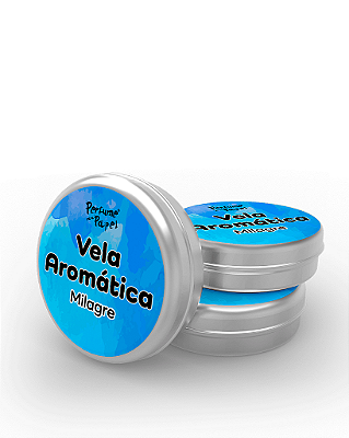 MILAGRE - 50 Mini vela latinha 20g com caixa de presente (Personalizavel) - Perfume para Papel