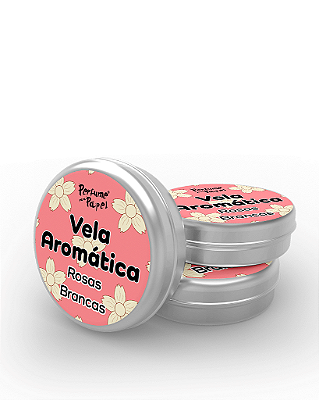 ROSAS BRANCAS - 50 Mini vela latinha 20g com caixa de presente (Personalizavel) - Perfume para Papel