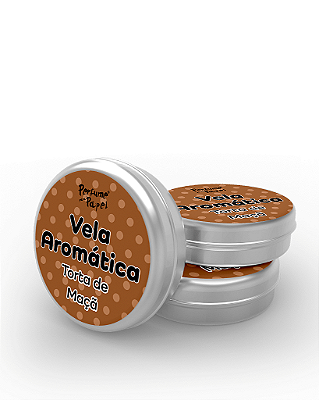 TORTA DE MAÇÃ - 50 Mini vela latinha 20g com caixa de presente (Personalizavel) - Perfume para Papel